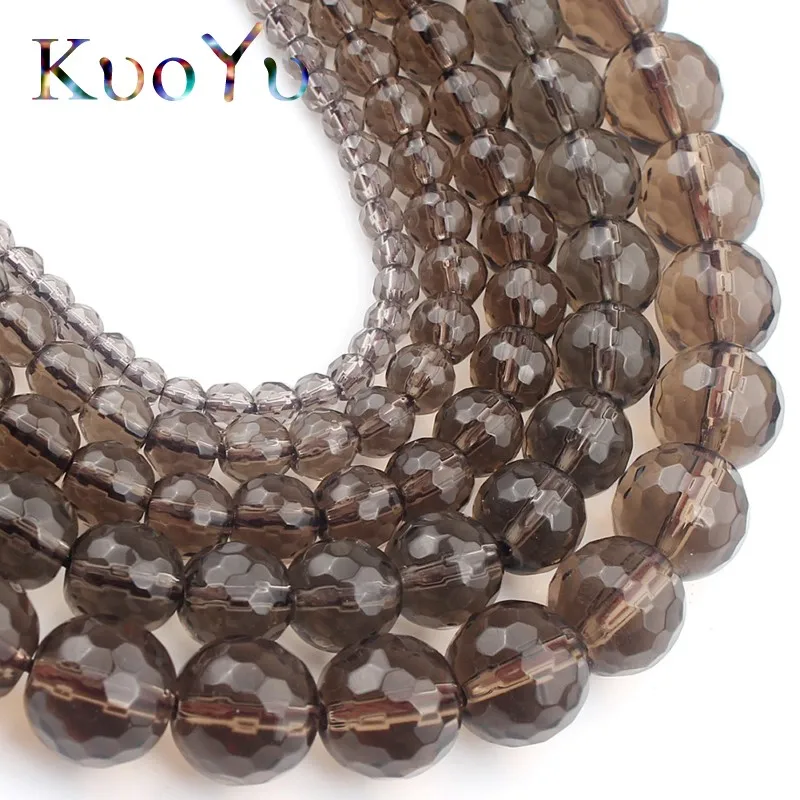 Faceted Smoky Quartzs Beads Smooth Loose Spacer Beads For Jewelry Making Natural Stone Diy Bracelet Accessories 15”Strand 6-12mm