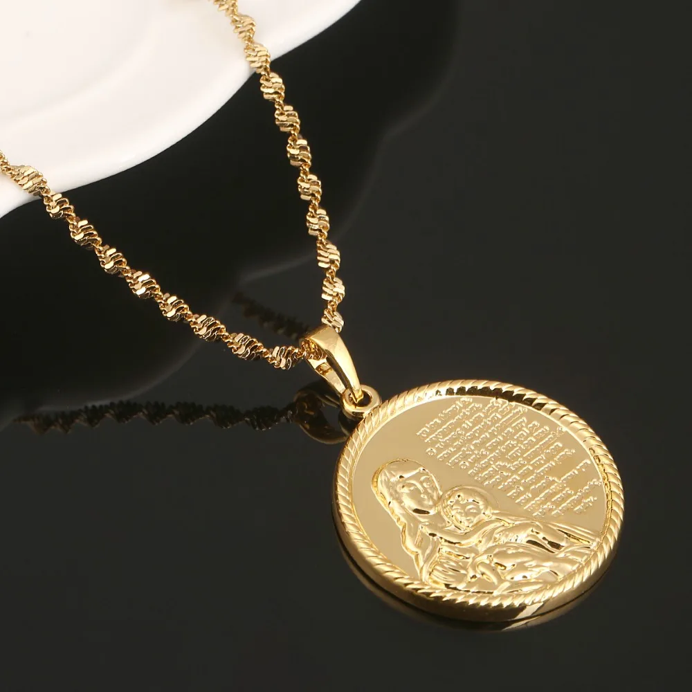 Religious Jewelry Gold Color Virgin Mary Pendants Necklaces Chain Women Christianity Jewelry Medal Pendant
