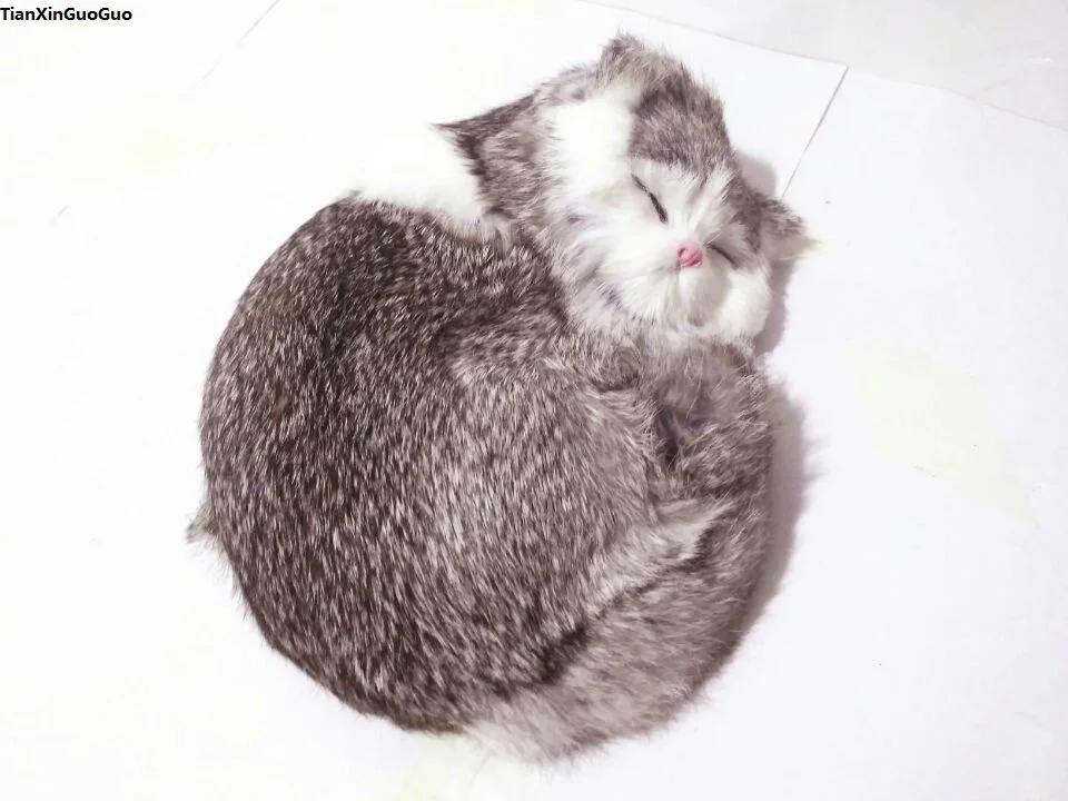 simulation sleeping cat hard model prop large 25x20cm furs gray cat ,home decoration toy gift s1513