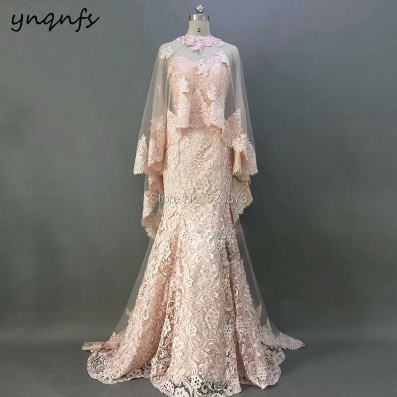 YNQNFS Vintage Mother of the Bride Evening Dresses Groom Outfits Elegant with Cape/Cloak Lace Jacket Bolero MD303