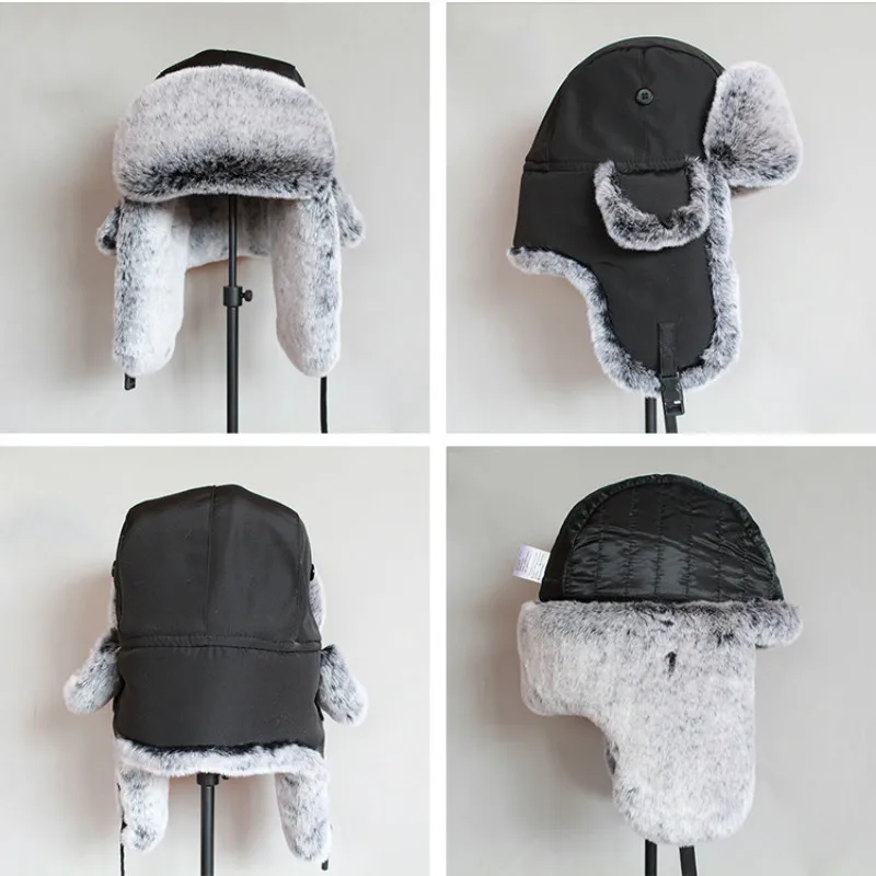 Winter Bomber Hat For Men Faux Fur Russian Hat Ushanka Women Thick Warm Cap with Ear Flaps