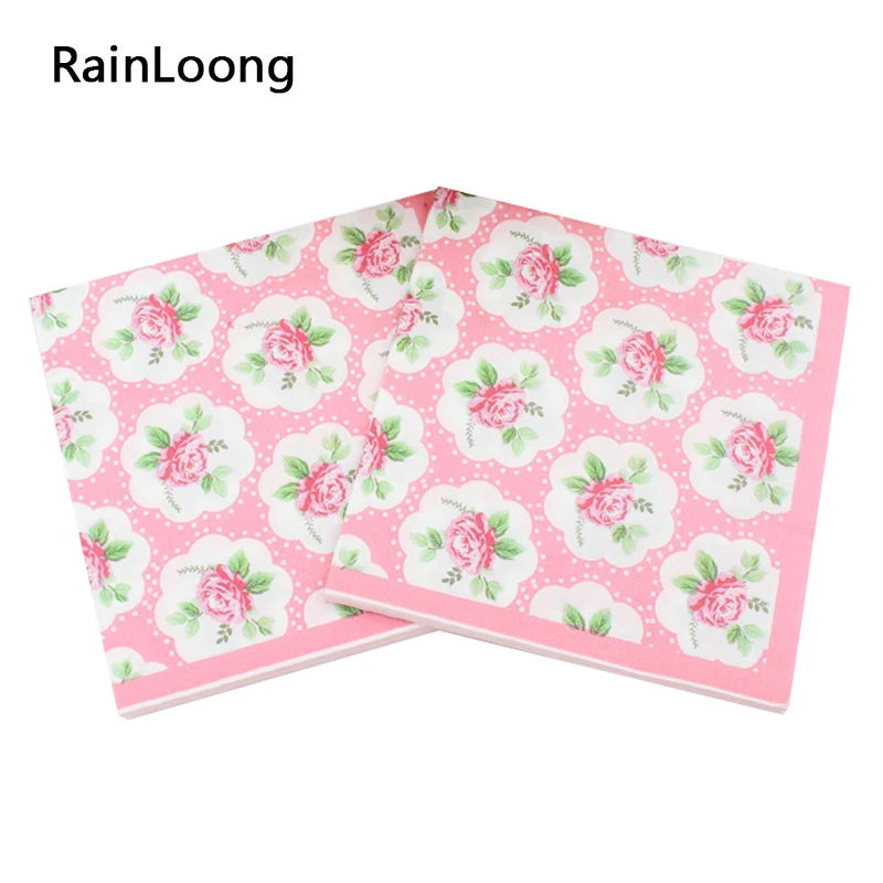 [RainLoong] 33cm*33cm Pink Rose Paper Napkins Festive & Party Tissue Napkins Decoration Guardanapo 2 layers 1 pack (20pcs/pack)