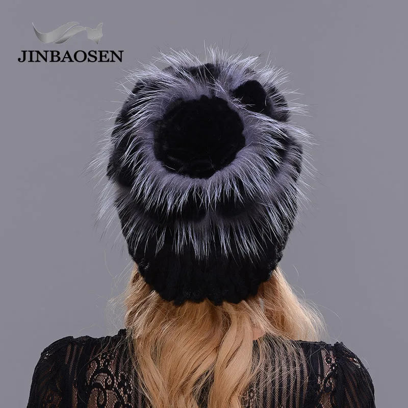 JINBAOSEN New Style Fur Hat Black Wholesale Mink Fur Fox Fur Hat Winter Warm Woman\'s Fashion Shopping Leisure Ski Cap