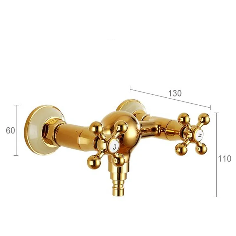 European copper natural jade washing machine hot and cold water faucet Wall-mounted antique double control faucet