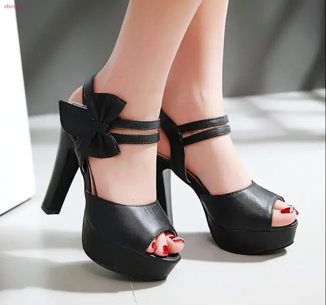 New Fashion Sandals female summer new high-heeled fish mouth shoes bow sexy rough with waterproof platform Roman women's shoes