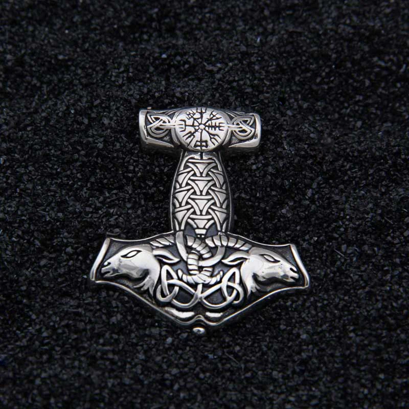 925 Sterling Silver Viking Goat Viking Thor hammer Pendant Nekclace with real leather and keel chain as gift