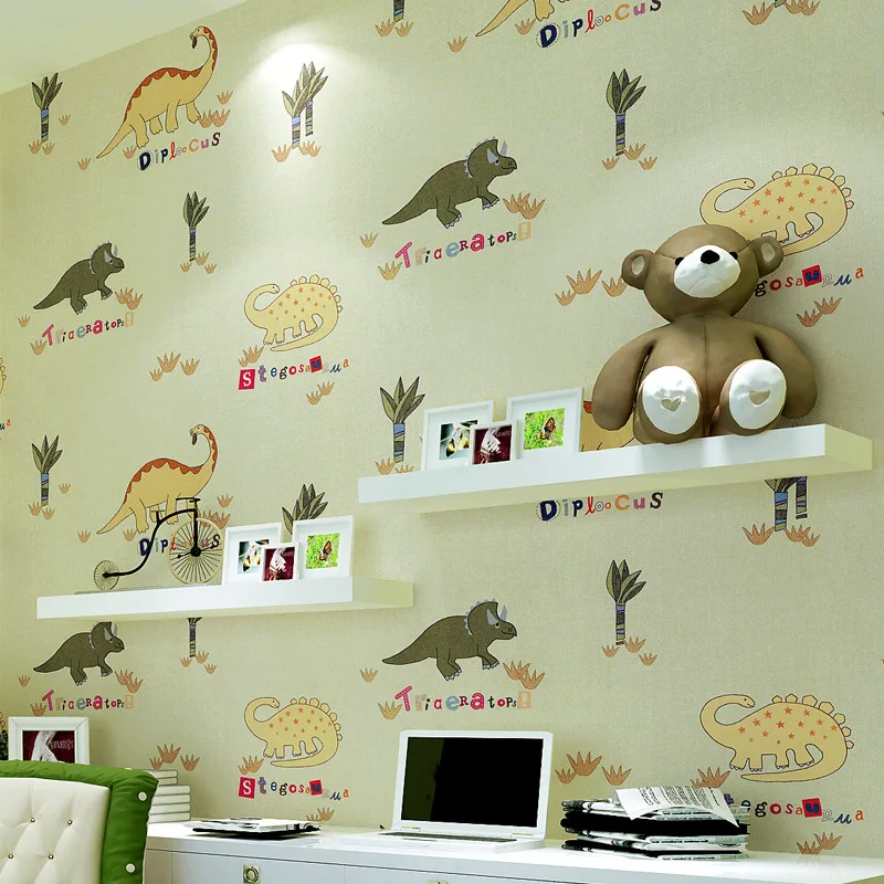 

wellyu Children 's room dinosaur pattern non - woven environmental formaldehyde - free children' s room full of wallpaper