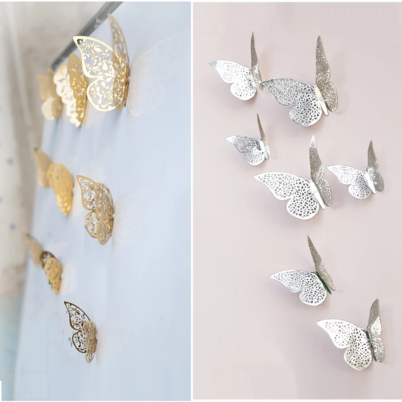 Glitter Gold Silver Hollow Butterflies Wall Sticker Decals Flower Leaf Garland Hanging Home Poster Kids Rooms Wedding Decoration