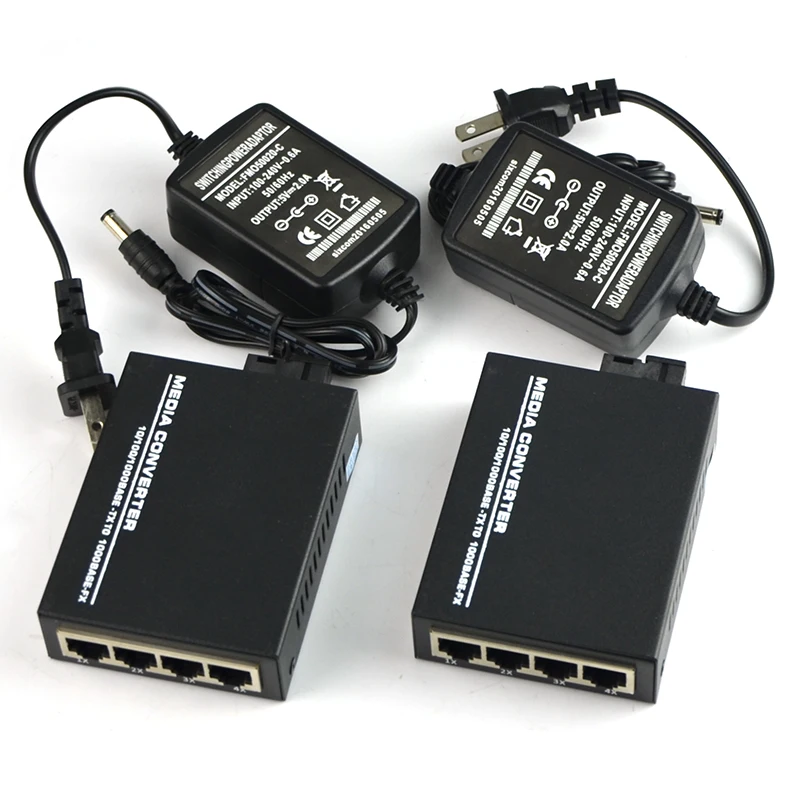 1Pair 10/100/1000MbpsGigabite Optical Fiber Media Converter 1000mbps Single Mode Single Fiber with 4 RJ45 UTP and 1 SC Port