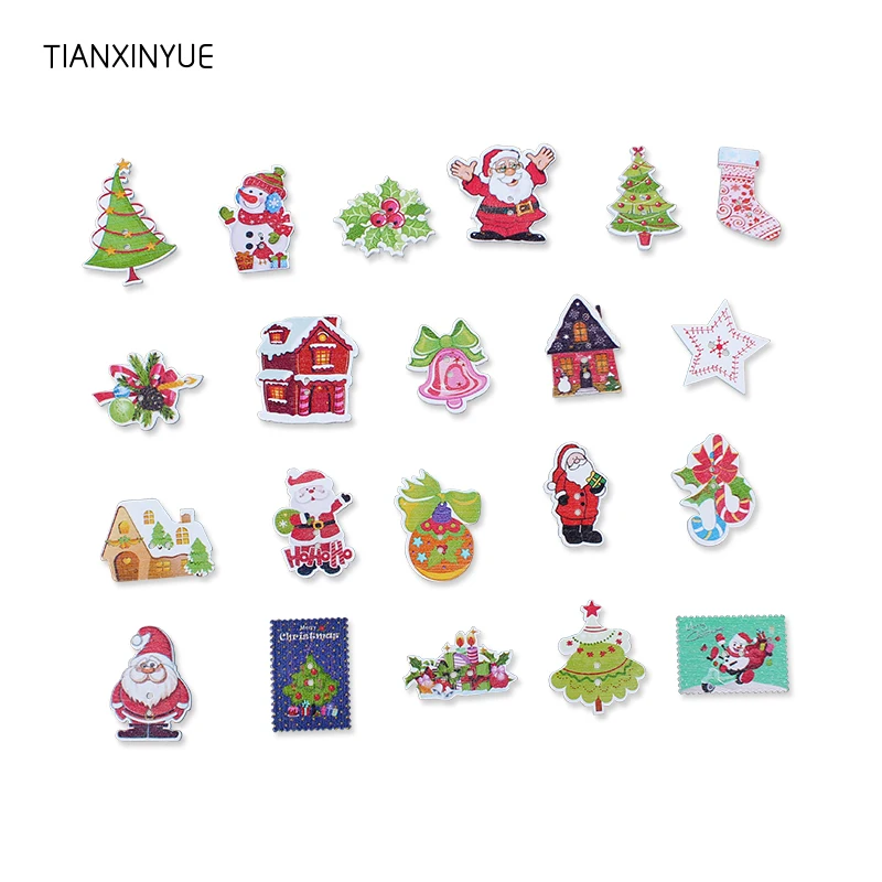 

TIANXINYUE Christmas series Button Sewing Scrapbooking Random color Two Holes wooden Button DIY Clothing Accessories