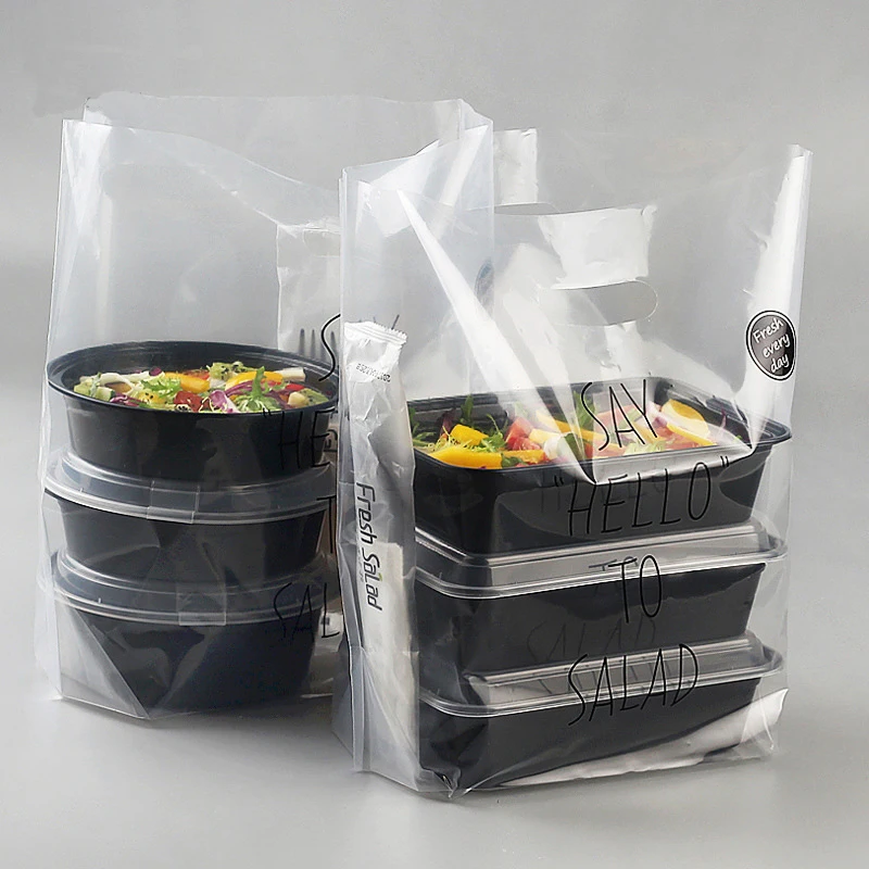 Disposable Plastic Take-out Package Bag Restaurant Shop Salad Packing Tools Nontoxic Transparent Bag Soft Doggy bag 50pcs/pack