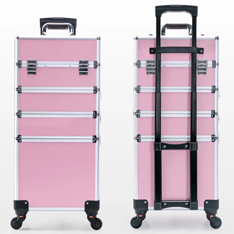 Aluminum Alloy ABS Density Board Trolley Case 4 Layer Cosmetic Box Professional Beauty Toolbox Travel Suitcase Bag Luggage Bags