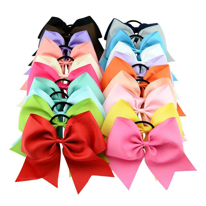 New 8 Inch  Solid Big Cheering Hair Bows Rubber Hair Ties Girls Kids Elastic Hair Bands Ponytail Holder Women Hair Accessories