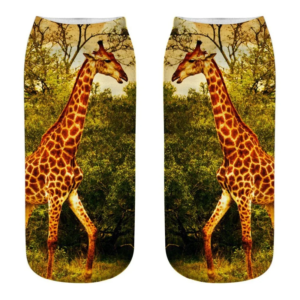 New Funny Giraffe Socks Character 3D Print Women Socks Cute Low Cut Ankle Socks Calcetines Mujer Fashion Female Short Sox