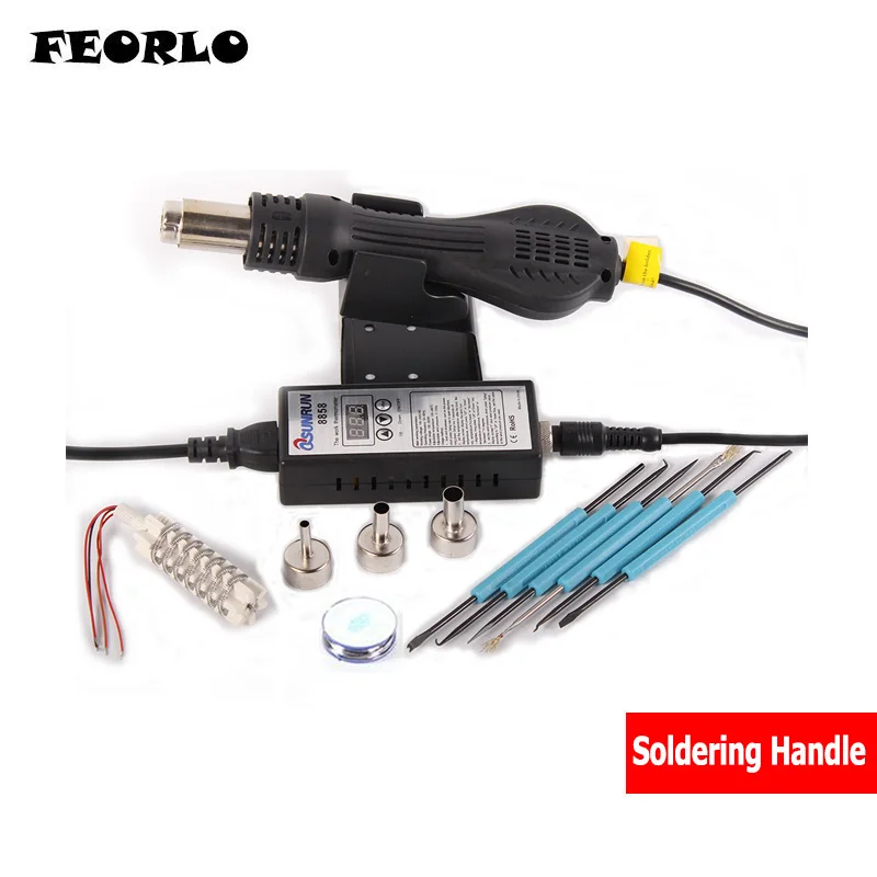 FEORLO solder station 8858 Portable BGA Rework Solder Station Hot Air Blower Heat Gun 858 Nozzle Soldering Stations tweezers