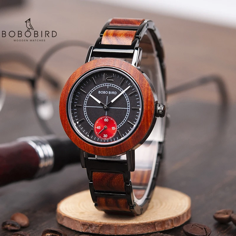 BOBO BIRD-reloj analógico de madera para hombre y mujer, accesorio de pulsera de cuarzo, complemento masculino de marca de lujo con logotipo, envío directo