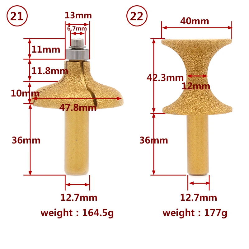 1 stücke 1/2 "Schaft Vakuum Gelötete Diamant Router Bits für Granit Marmor Router Cutter Profiling Schneiden Stein Rand gravur Werkzeuge – Detail 11