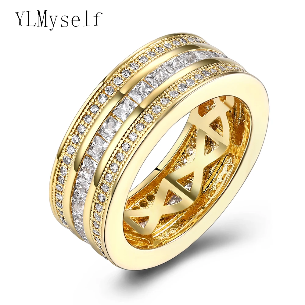 

YLMyself Chic Gold Color Ring, Pave Cubic Zirconia, Simple Design, Trendy Daily Wear Jewelry, Lucky Rings