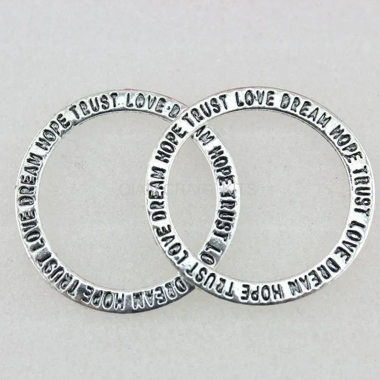 100pcs Tibetan Silve DREAM hope trust love circle Charm  zinc alloy charm for DIY supply handicraft jewelry accessory 35mm