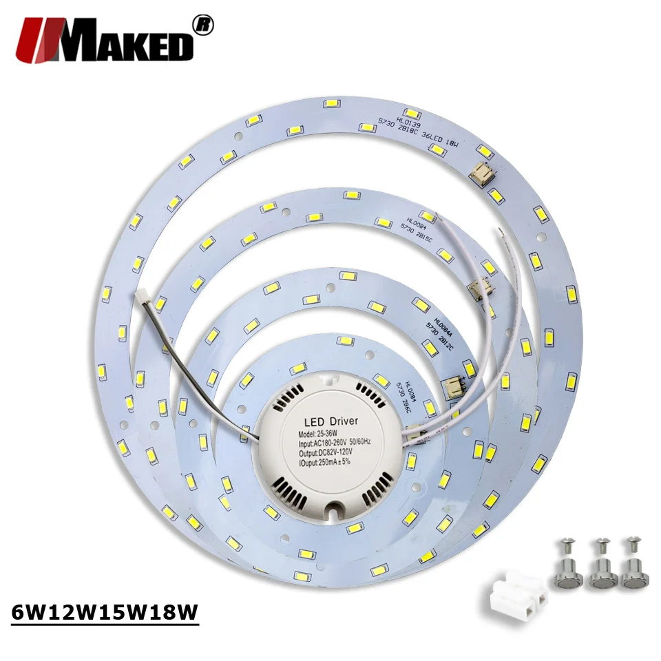 

LED PCB Kit+Driver 8W12W 15W 18W SMD5730 Round Light Ceiling Light Replace Tube Light Retrofit Ceiling Aluminum Lamp Plate sets