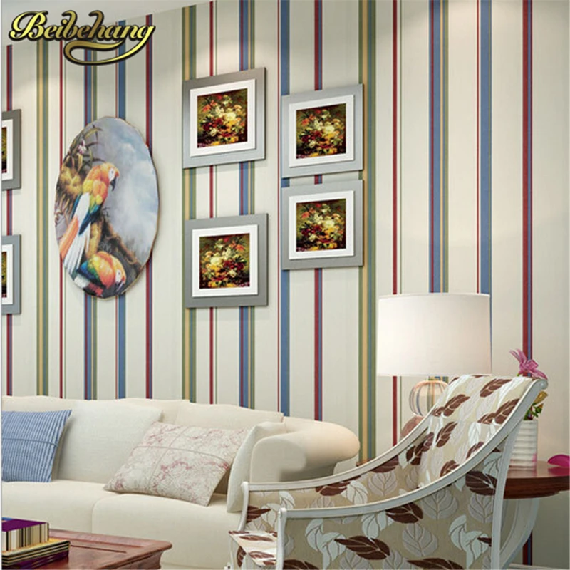 

beibehang papel parede Mediterranean Colorful Vertical Stripes Wallpapers Wall Panel Decoration 3d Wall paper Papel de Parede 3d