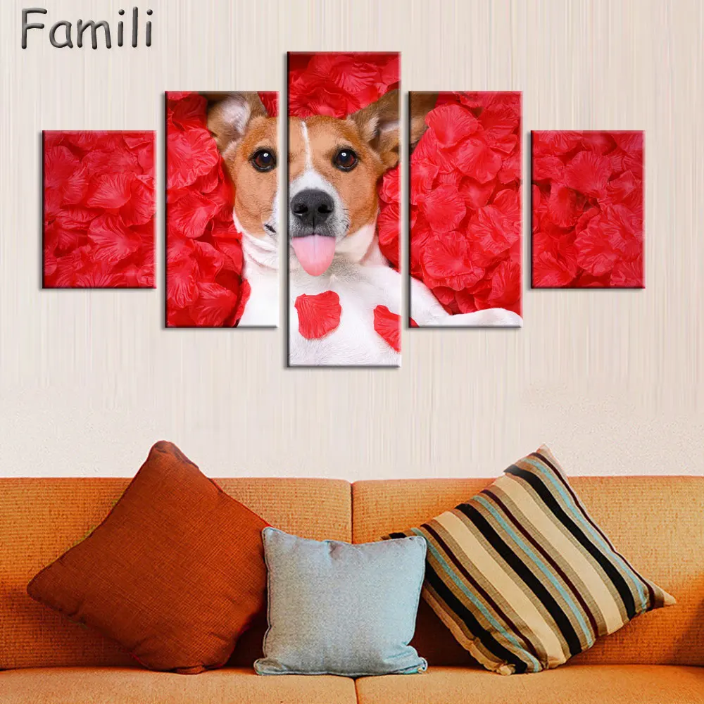 

5pcs Wall Art Canvas Prints Canvas Painting Dog Posters and Prints Nordic Decorative Pictures Modern Home Decor for Living Room