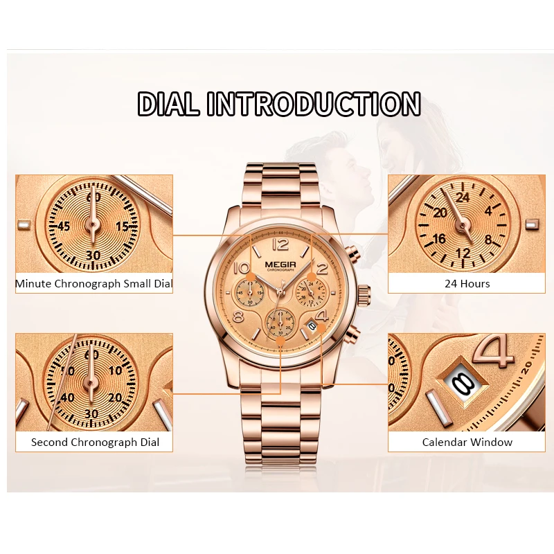 MEGIR Fashion Women Watches Stainless Steel Chronograph Top Luxury Brand Ladies Bracelet Quartz Watch Rose Gold Relogio Feminino