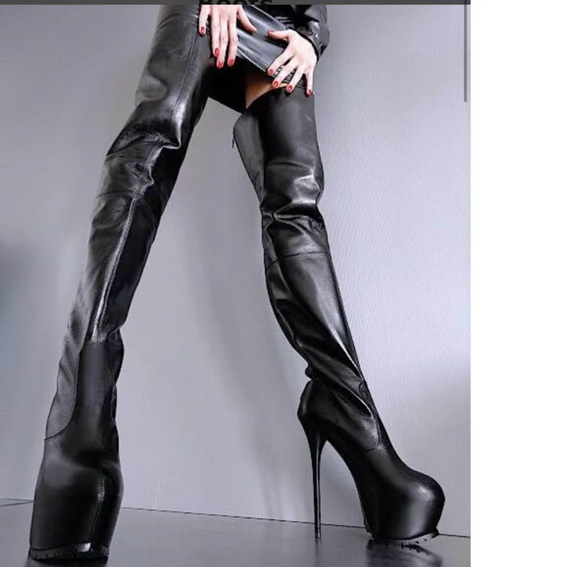 

Botas mujer invierno winter motorcycle black leather knee thigh high long boots sexy over the knee platform high heel long botas