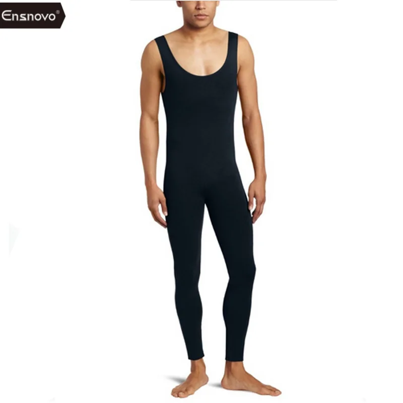 

Ensnovo Men Ballet Tights Gymnastics Dancewear Unitard Nylon Sleeveless Black Tank Top Backless Custom Skin Suits Costumes