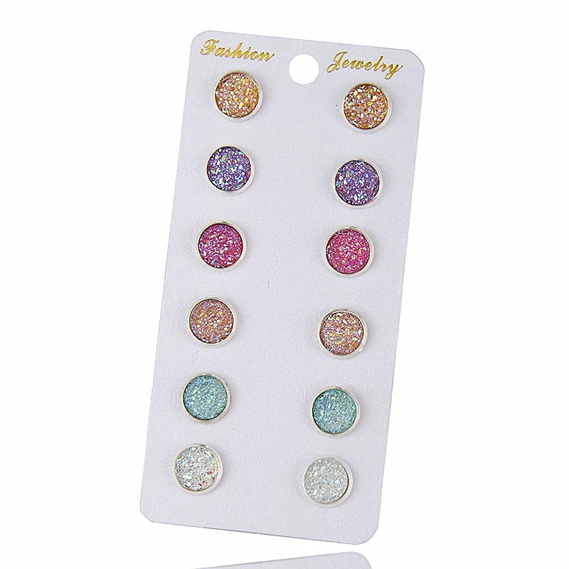 SUEMNG 2024 New 6 Pairs/Set Mixed Color Cute Round Stud Earrings for Women Fashion Jewelry Birthday Gifts Bling Earring Sets