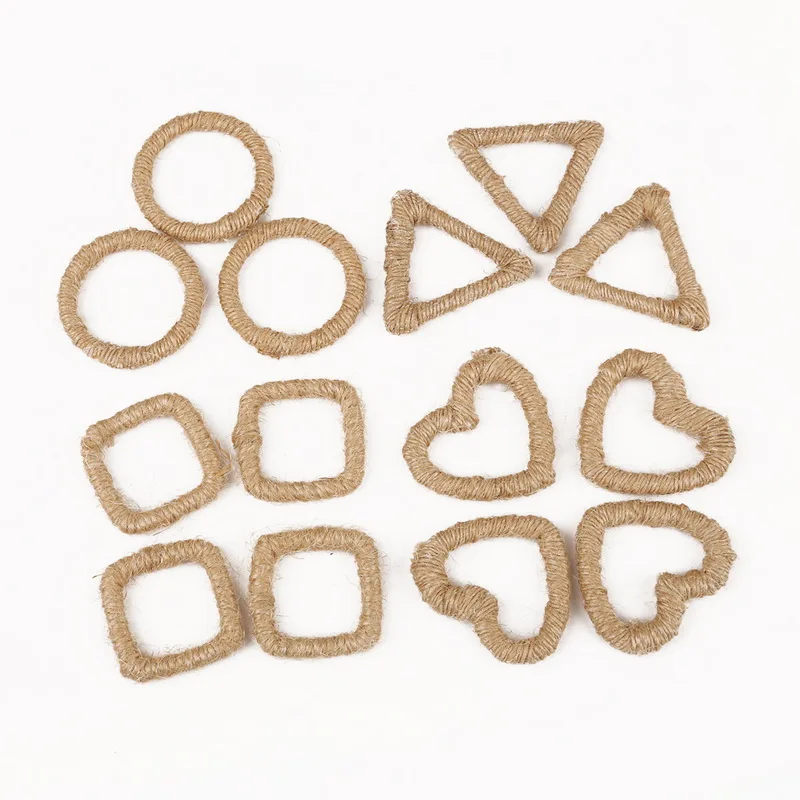 Khaki Burlap Jute Hemp Charm Square/Heart/Round/Triangle Pendant For Earring Necklace DIY Jewelry Wedding Decoration