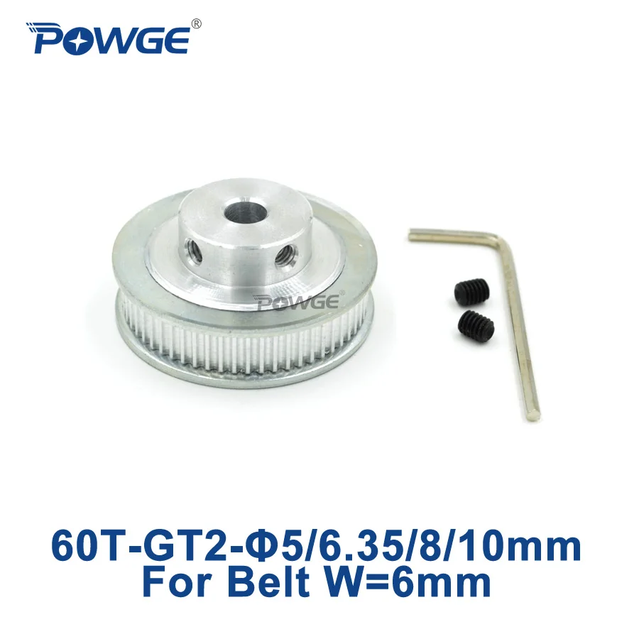 POWGE 1pcs 60 Teeth GT2 Timing Pulley Bore 5mm 6.35mm 8mm 10mm for width 6mm GT2 Timing Belt Small Backlash 2GT Belt 60Teeth 60T