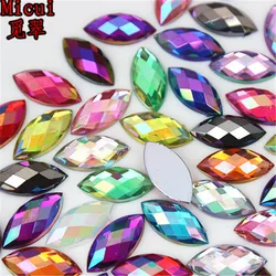 Micui 100pcs 7*15mm Horse Eye Rhinestones Flat Back Acrylic Gems Crystal Stones Non Sewing Beads for DIY Clothes MC54