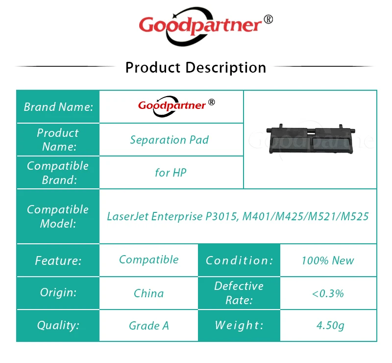 5X RM1-6303-000 Separation Pad for HP LaserJet Enterprise P3015 P3015d P3015n 500 MFP M525 M521 Pro 400 M401 M425