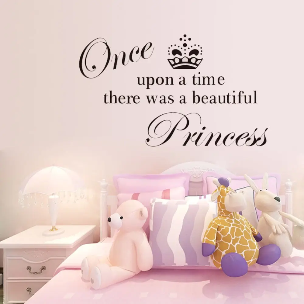 

ZOOYOO Once Upon A Time Sentence Girls Room Wall Decals Removable Crown Wall Stickers Princess Home Decor Girls Room Decoration