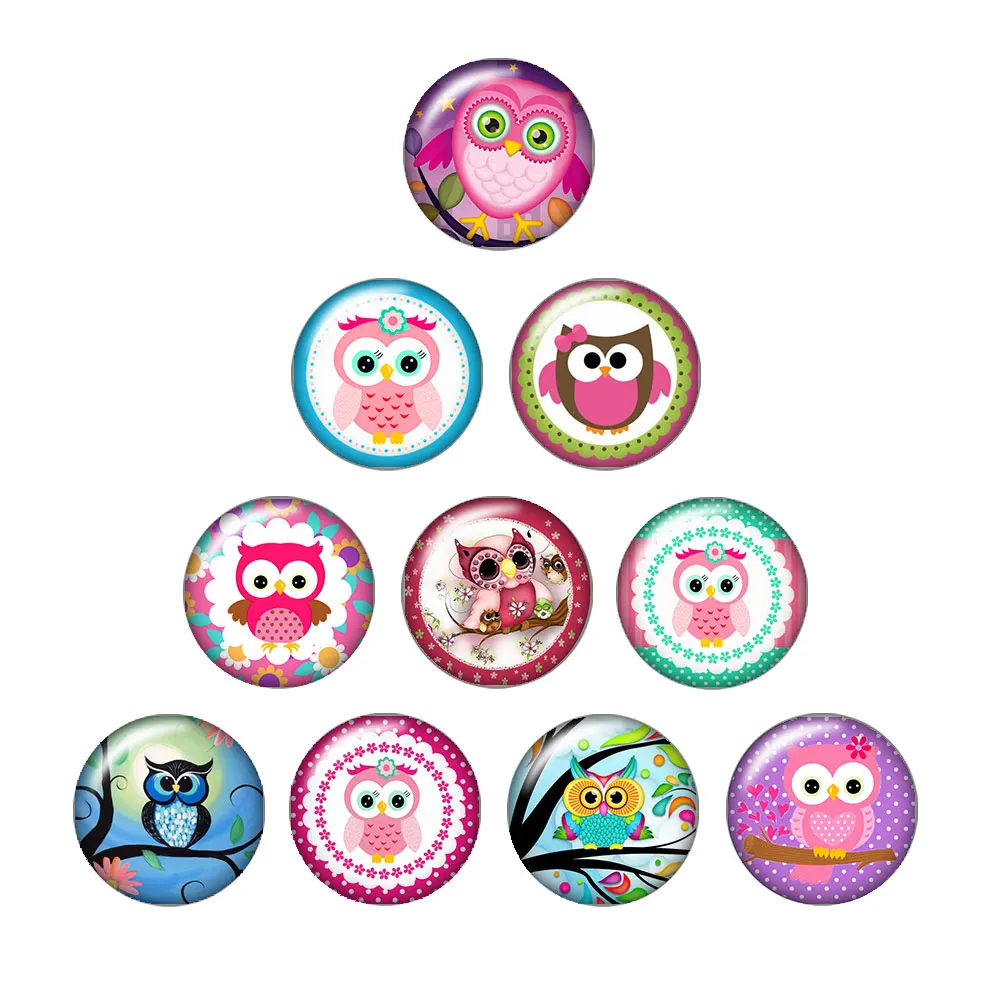 New Lovely Owl 1lot(10pcs) 12mm/16mm/18mm/25mm Round photo glass cabochon demo flat back Making findings ZB0487