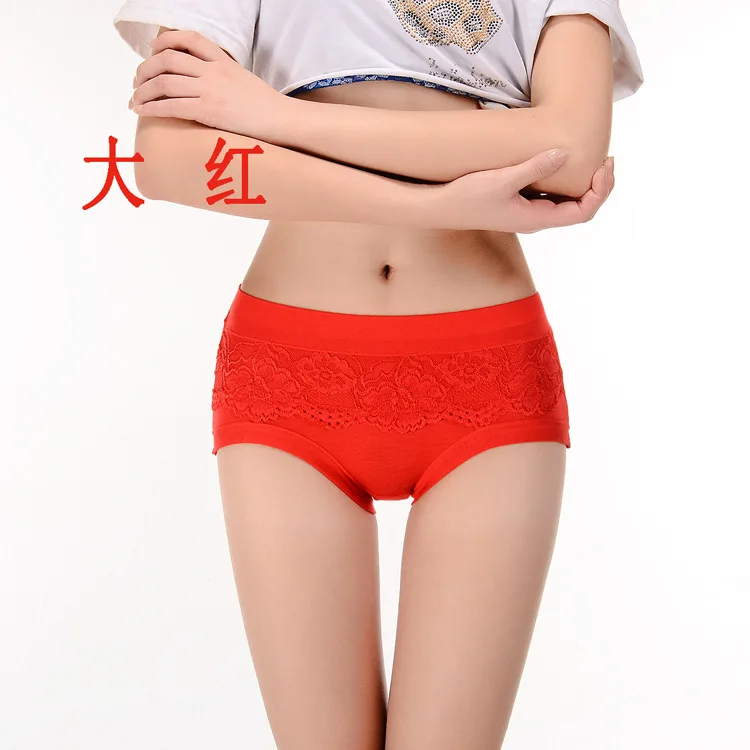 KJ146 Mid Waist Women Bamboo Fiber Underwear Female Lace Big Size Non-Trace Panties Majtki Damskie Bambusowe