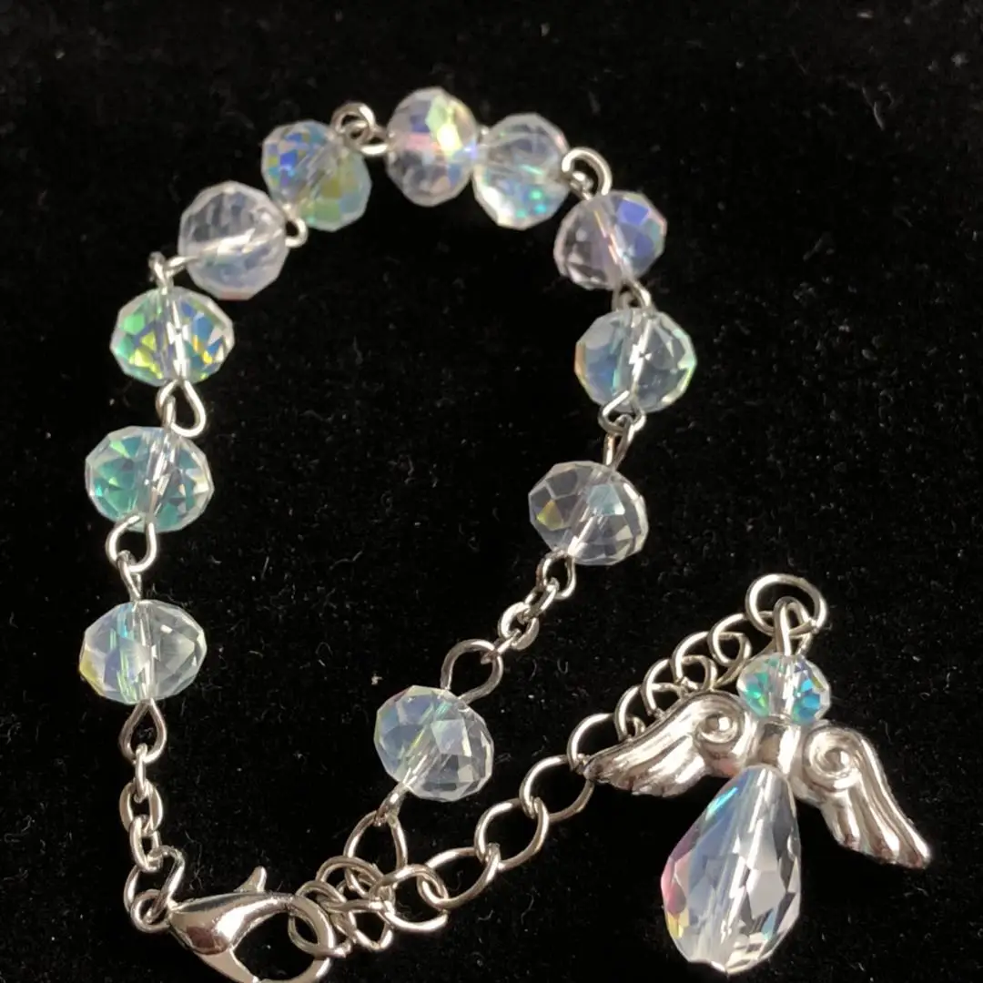 6pcs/pack AB coating 6*8mm crystal rosary bracelet,religious bangle, crystal bracelet with angel wing pendant