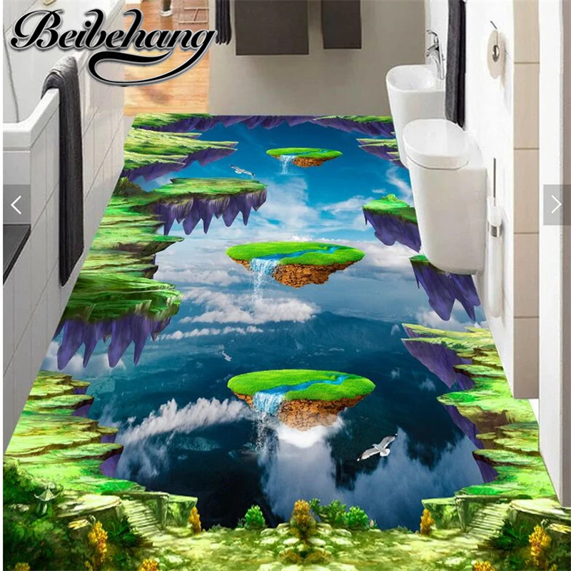 

beibehang Custom large flooring decoration painting 3d dream air suspension island pigeon self-adhesive outdoor floor painting