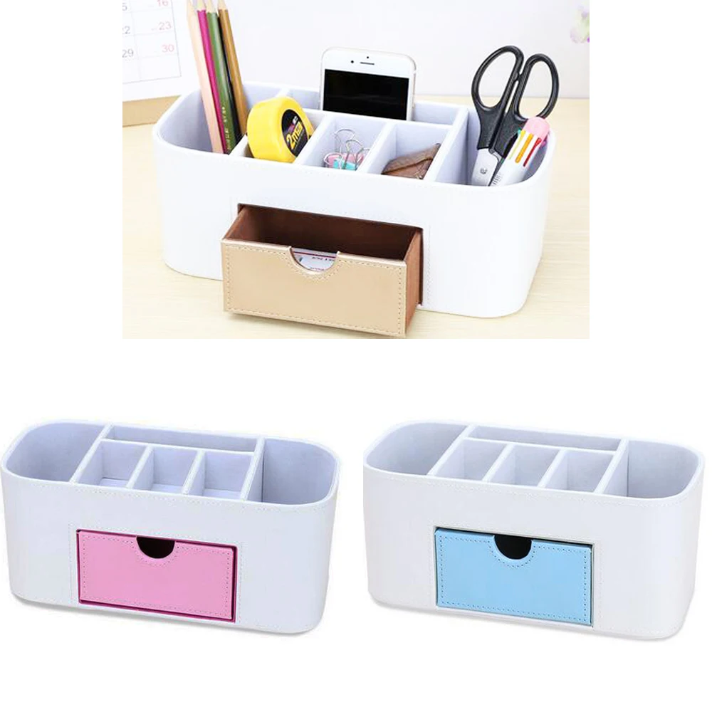 XRHYY Home & Office Matching Leather Pen Holder Desktop Practical Multi-Function Stationery Storage Box Cosmetic Brush Storage