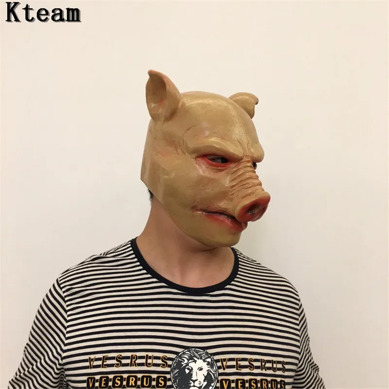 Funny Novelty Horror Saw Pig Overhead Animal Mask Adult Angry Pig Head Mask Latex Full Party Rubber Masks Animal Full Head Pigs