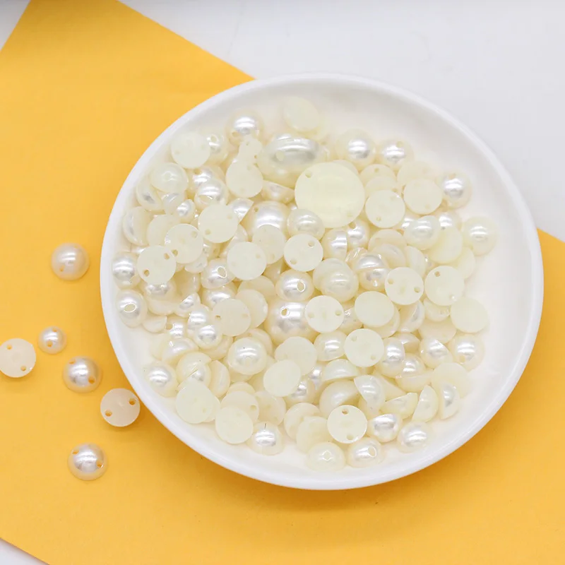 5/6/8/10/1214mm sew on pearl half round 2 hole flatback buttons ivory pearl crystal trims sewing embelliment beads For Wedding D