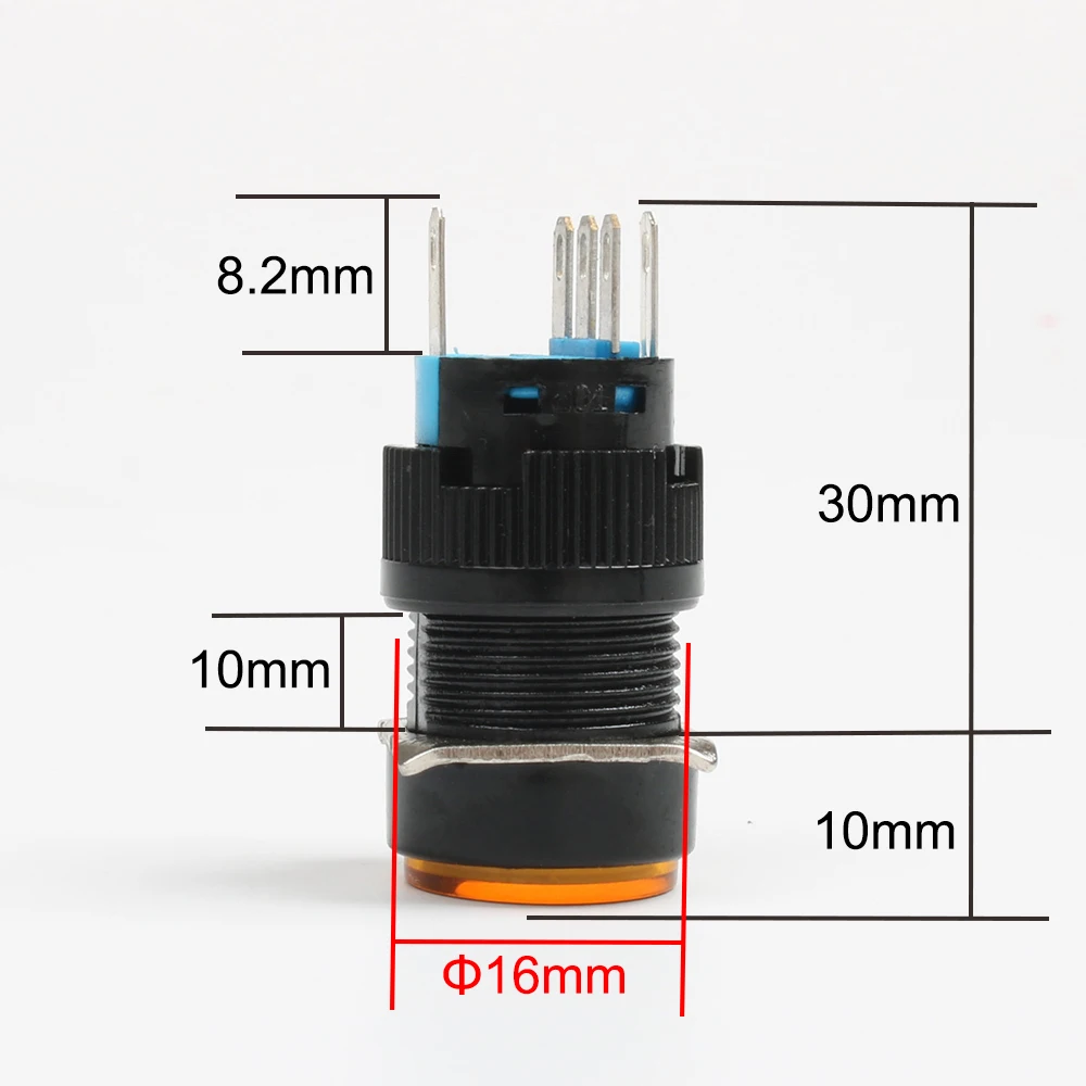 10pcs 16mm 1NO1NC 2NO2NC Latching/Momentary plastic push button switch Round pilot lamp Indicator light with LED No LED for car