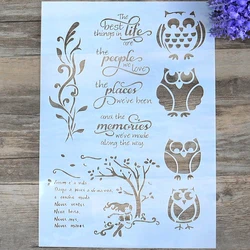 A4 DIY Craft Layering Stencils For Walls Painting Scrapbooking Stamping Album Decorative Embossing Paper Card Owl Template