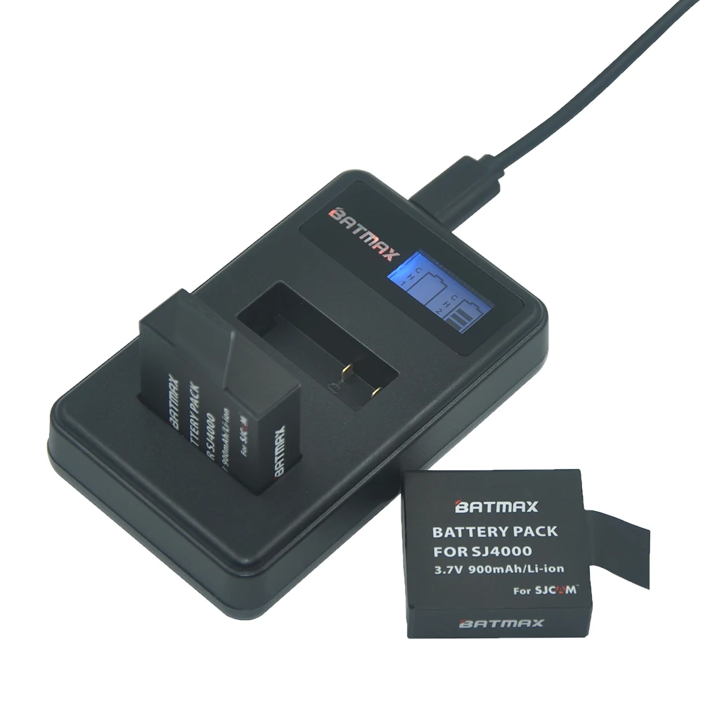 2 baterías Sjcam Sj4000 batería + LCD cargador USB Dual para SJCAM Sj 4000 SJ5000 Sj5000x SJ6000 Sj7000 Sj8000 Sj9000 Wifi SJ M10