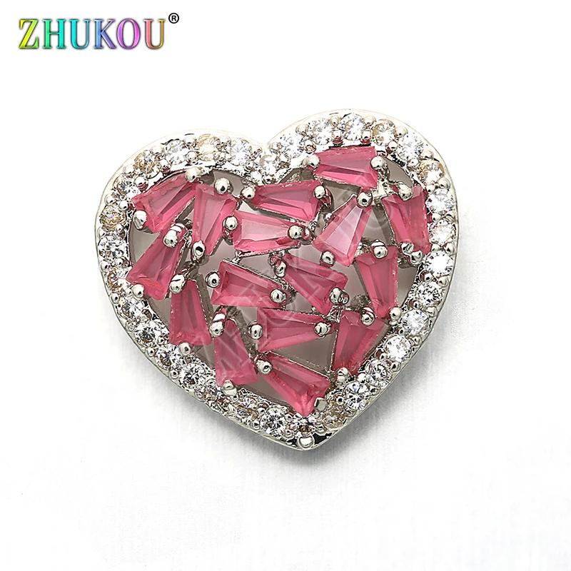 15*16mm Brass Micro Pave Cubic Zirconia Heart Charms Connectors for Diy Jewelry Findings, Mixed Color, Model: VS219