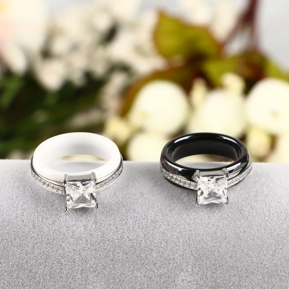 8mm Crystal Rings Square Shape Drop Shipping Big Carat Ceramic Rings One Row  Crystal Jewelry Wholesale for Women Girl Gift