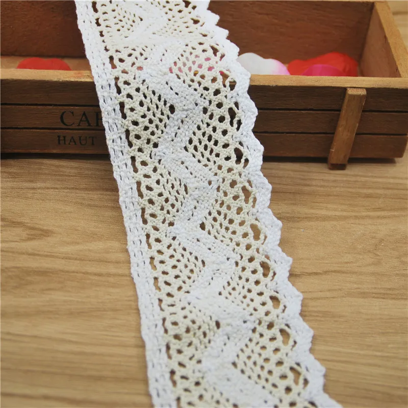 FASMILEY Wholesale 56mm Cotton Lace Trim Ivory White Mix Color Pattern Lace Ribbon DIY Lace Fabric Trimmings 100 yards LC205-R