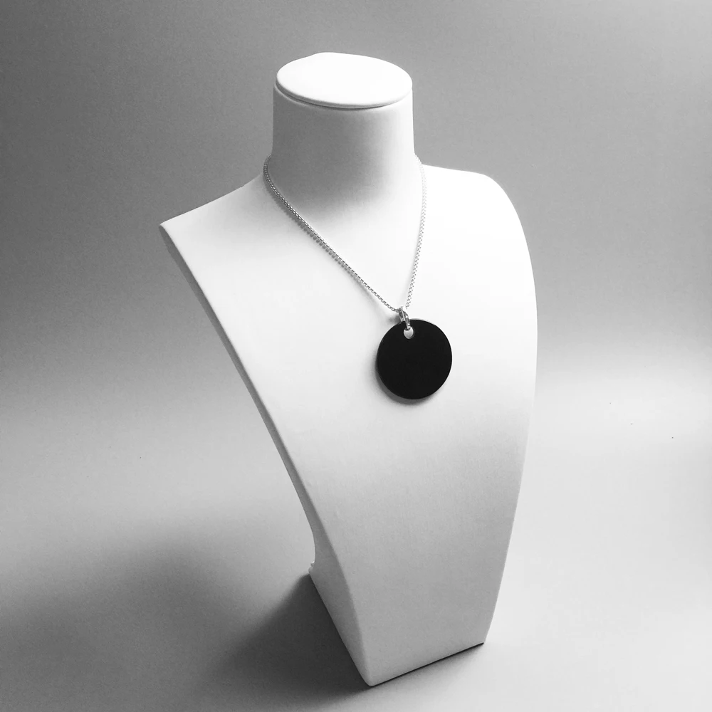 Round Black Pearl Stone Disc Pendant, Fashion Jewelry 925 Sterling Silver Trendy Gift For Women Girls Fit Necklace 2019 New