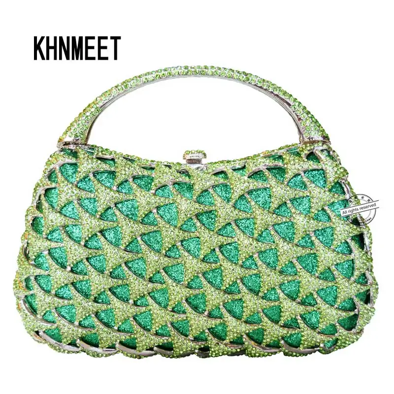 New crystal clutch evening bags with fixed metal handle ladies luxury diamante handcraft women clutch party purse Female bag 197